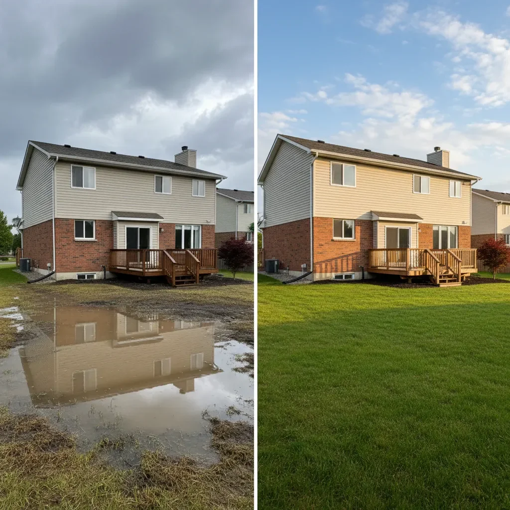 Drainage service transformation - before and after by Elite Landscaping Fredericton in Fredericton